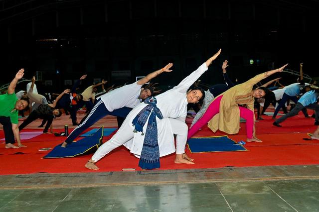 Yoga performance on stage